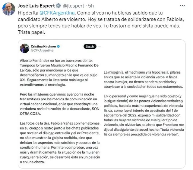 José Luis Espert contra Cristina Kirchner, tras el comunicado por la denuncia contra Alberto Fernández