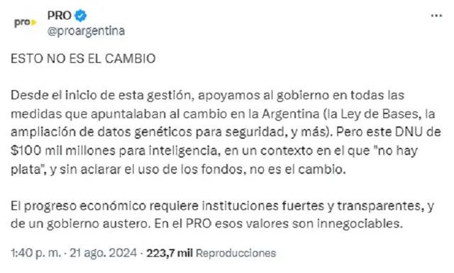 El comunicado del PRO de Mauricio Macri contra el DNU del Gobierno de Javier Milei