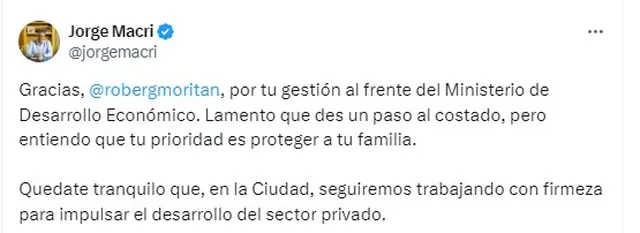 El mensaje de Jorge Macri tras las renuncia de Roberto García Moritán