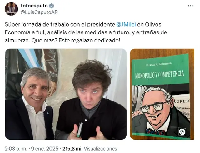 El mensaje de Luis Caputo tras reunirse con Javier Milei