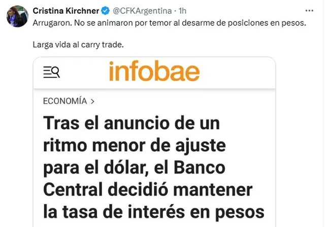 El mensaje de Cristina Kirchner luego de que el Banco Central decidiera mantener las tasas