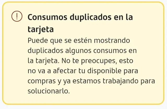 El mensaje en la app de uno de los bancos