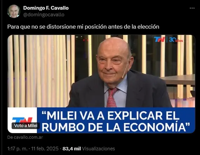 El mensaje de Domingo Cavallo a Javier Milei