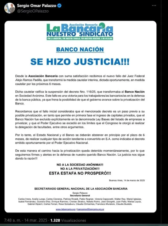 La Asociación Bancaria celebró el fallo a través de un comunicado