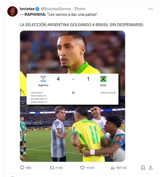 Las redes sociales se colmaron de memes, en especial dirigidos a Raphinha