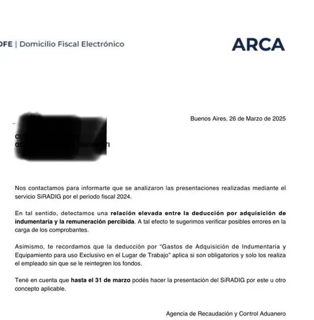 ARCA envía cartas a los contribuyentes avisando que se detectaron inconsistencias