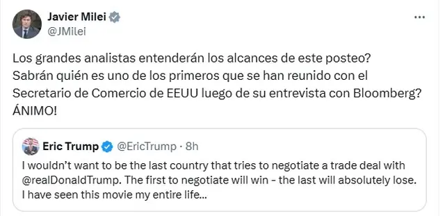 Javier Milei se jactó de ser uno de los primeros en sentarse a negociar con Trump