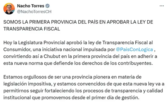 Chubut se suma a la transparencia fiscal: informará Ingresos Brutos en los tickets