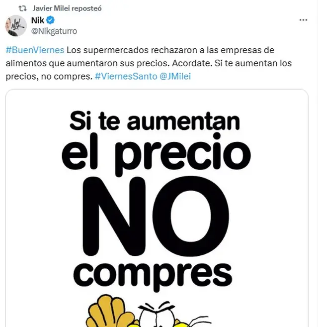 El mensaje que compartió Javier Milei, en plena tensión con los precios