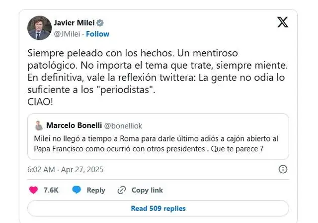 Las críticas de Milei a los periodistas.
