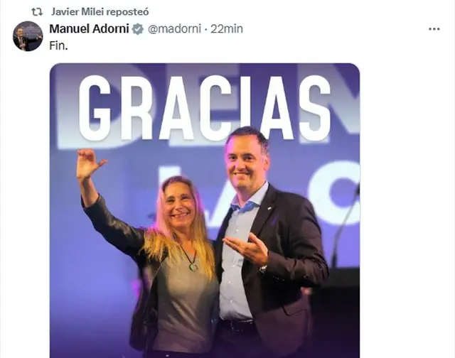El mensaje de Manuel Adorni junto a Karina Milei para celebrar el triunfo