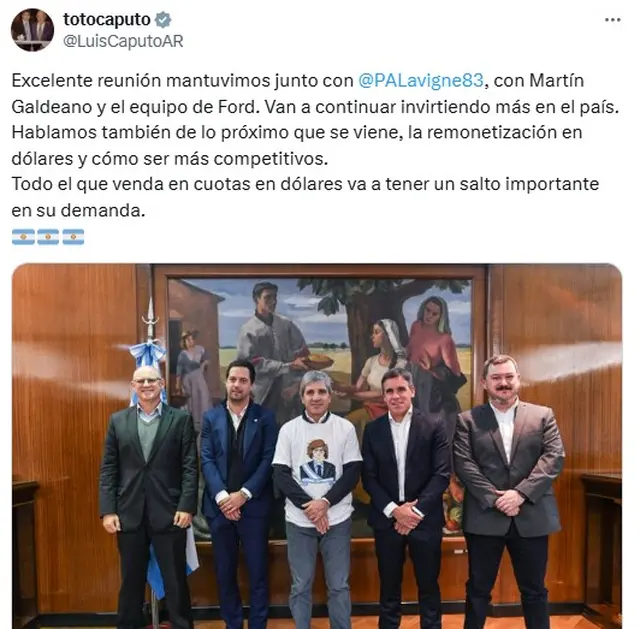 El mensaje de Luis Caputo luego de reunirse con los directivos de Ford