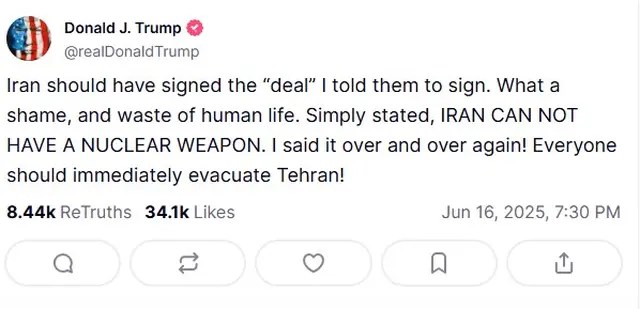 El mensaje de Donald Trump en medio de la escalada de violencia entre Israel e Irán