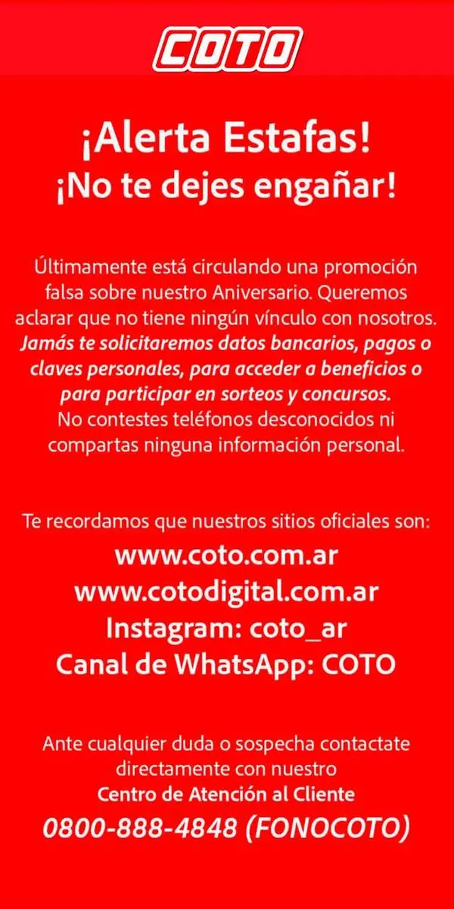 El mensaje que compartió la cadena de supermercados Coto en sus redes