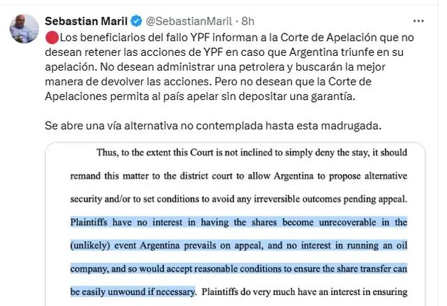 El experto Sebastián Maril mostró parte de la presentación de los demandantes