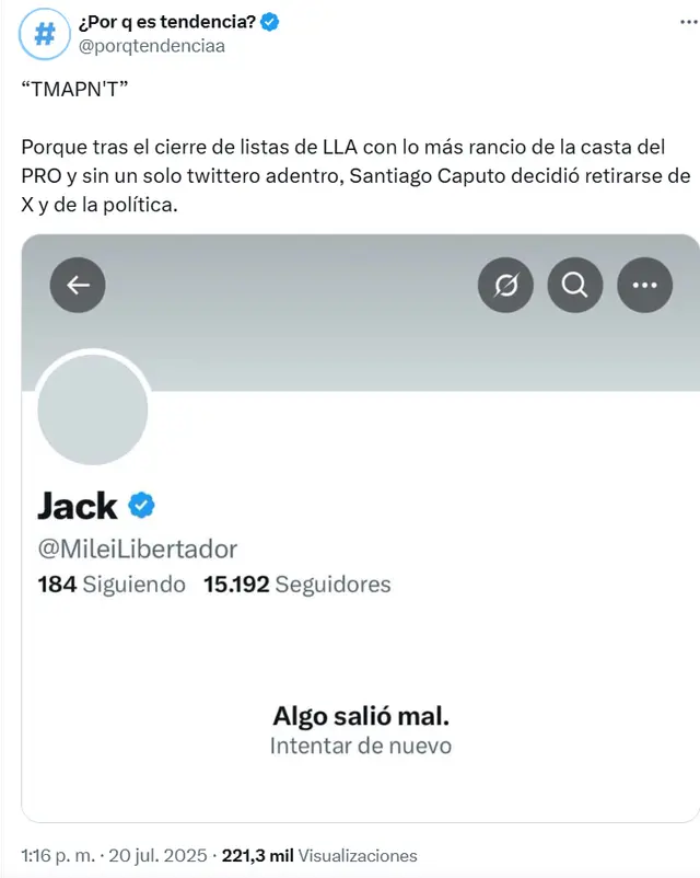 Santiago Caputo habría cerrado su cuenta de X, tras ser relegado en el armado de listas.