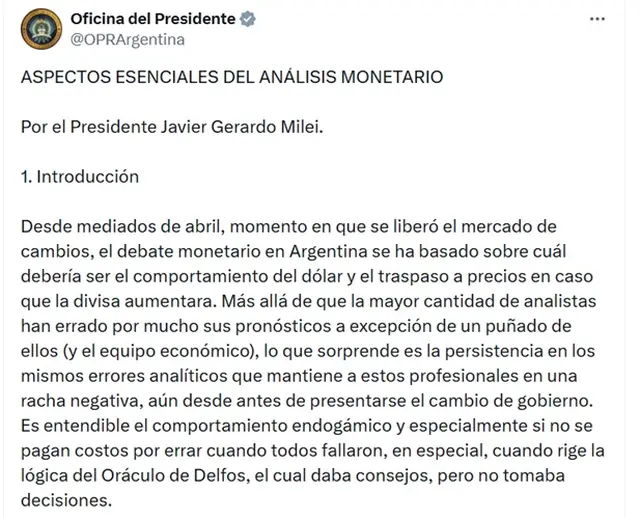 Javier Milei aseguró que la suba del dólar no impacta en los precios