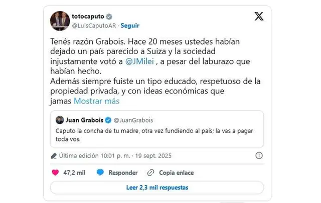 Caputo y Gabois, enfrentados en X.