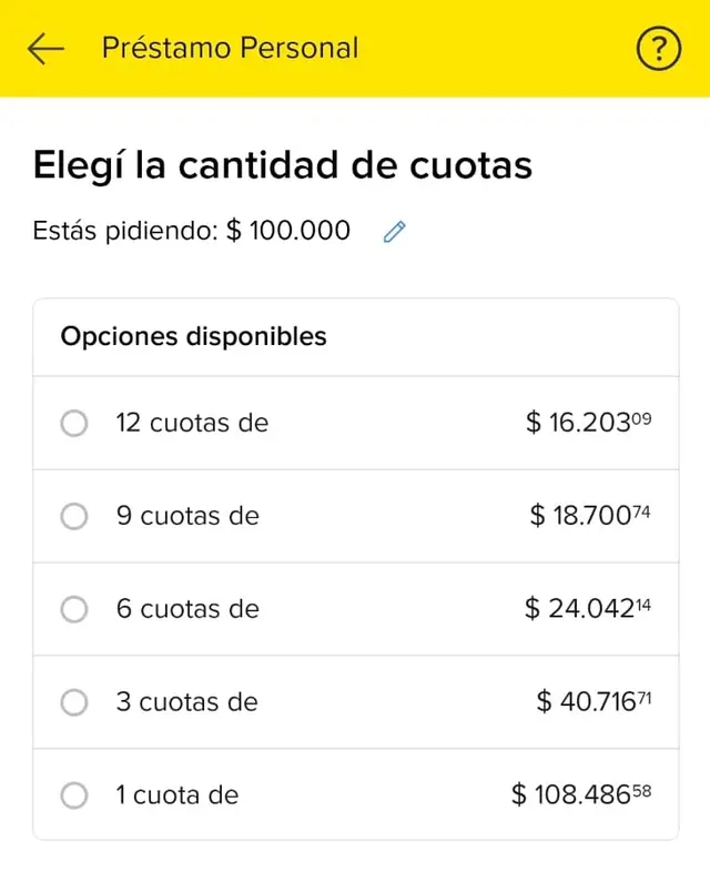 Cómo quedan las cuotas en caso de pedir un préstamo de $100.000