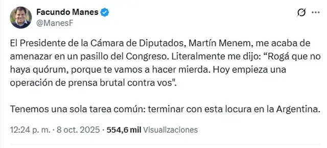 El mensaje de Facundo Manes contra Martín Menem