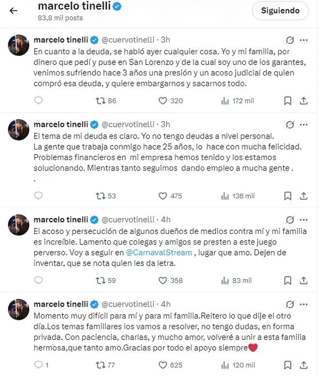 Parte del mensaje enviado por Marcelo Tinelli a través de las redes
