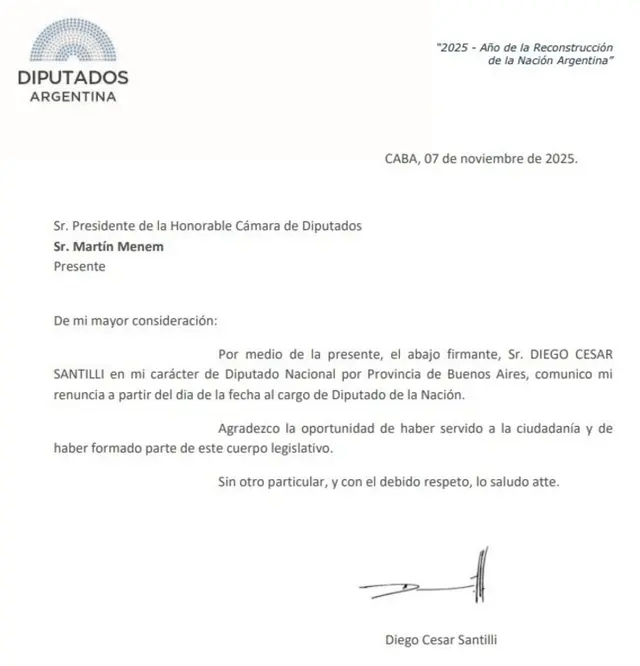 Diego Santilli renunció a su banca de diputado para asumir como ministro del Interior