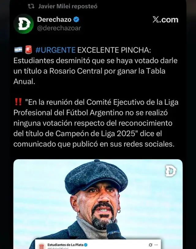 El mensaje que compartió Javier Milei en torno a la polémica decisión de AFA