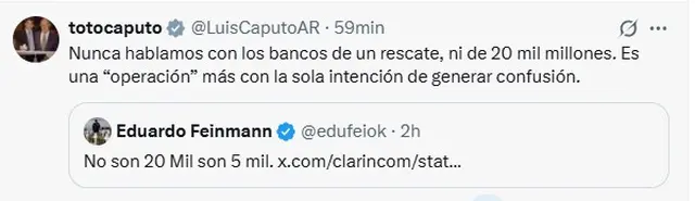 El mensaje de Luis Caputo sobre el posible 'rescate' de bancos de EE.UU.