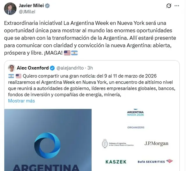 El mensaje de Javier Milei en redes