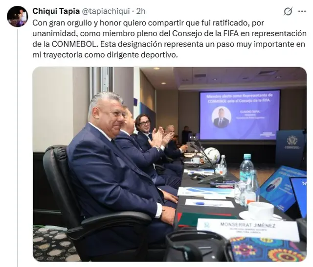 El mensaje de 'Chiqui' Tapia tras se ratificado como miembro pleno del Consejo de la FIFA