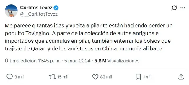 El tuit de Carlos Tevez al que hizo mención la denuncia