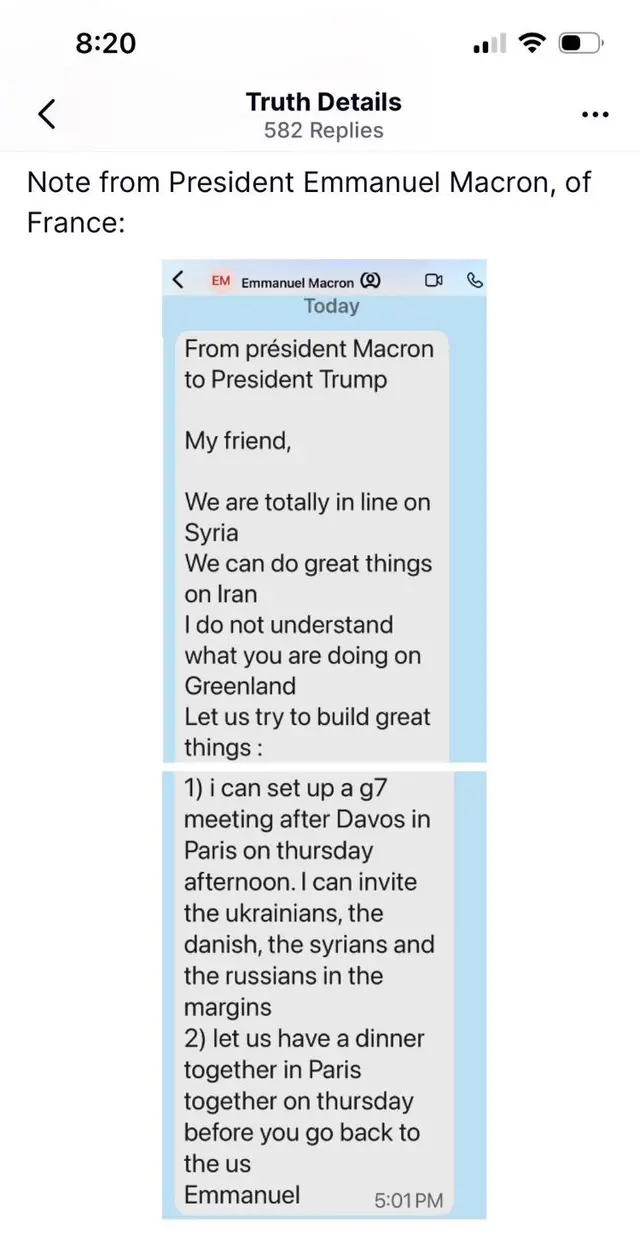 Trump filtró mensajes de su diálogo con el presidente francés Emmanuel Macron