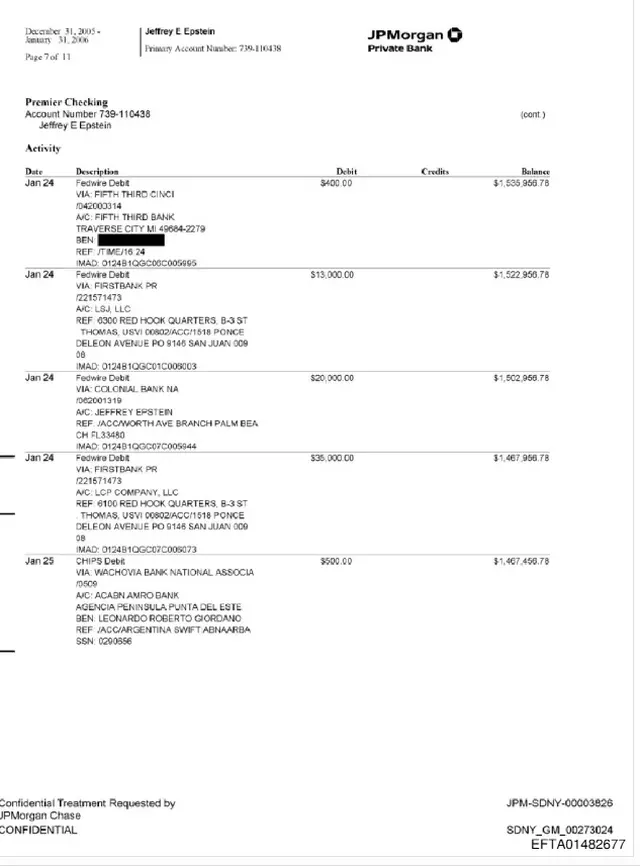 El documento desclasificado que muestra la transferencia a Roberto Giordano