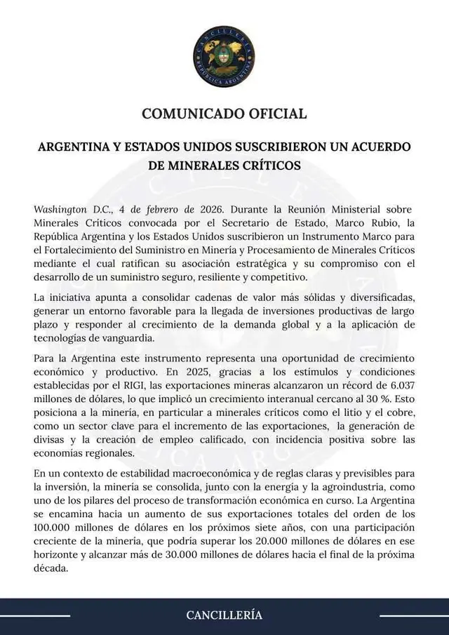 El comunicado de Cancillería sobre el acuerdo de Estados Unidos
