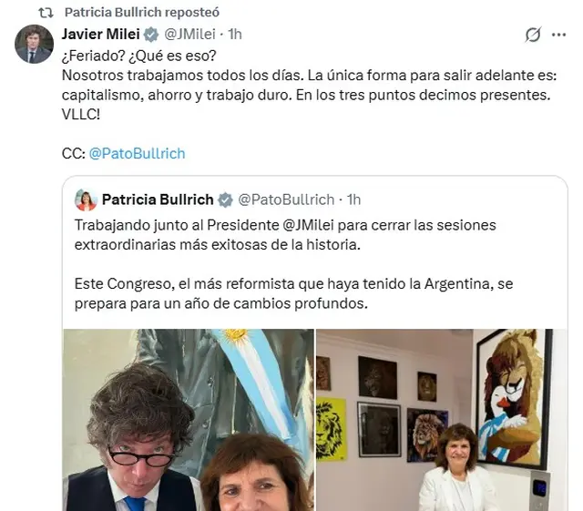 El mensaje de Javier Milei junto a Patricia Bullrich