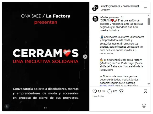 Ona Saez realizó la convocatoria a través de redes sociales
