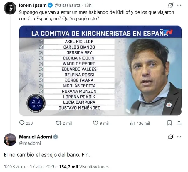 La crítica de Adorni a Kicillof