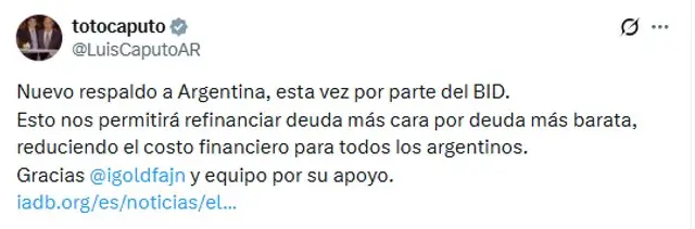 El posteo de Luis Caputo en X