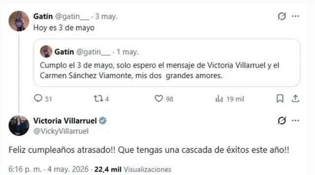 Villarruel en X al usuario @gatin, que le había pedido un saludo