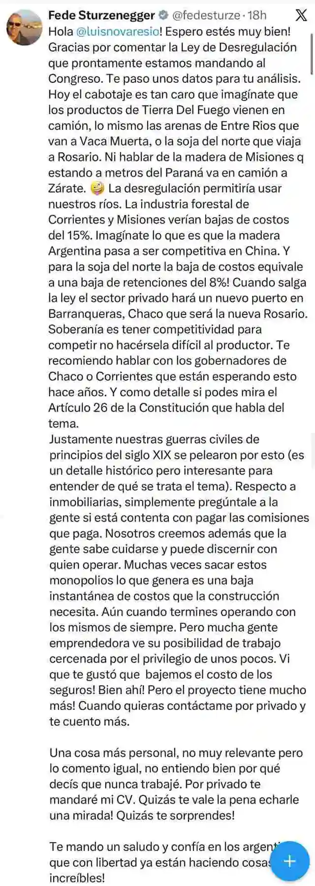 El descargo del ministro en X.