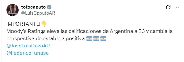 Luis Caputo anunció la mejora en redes