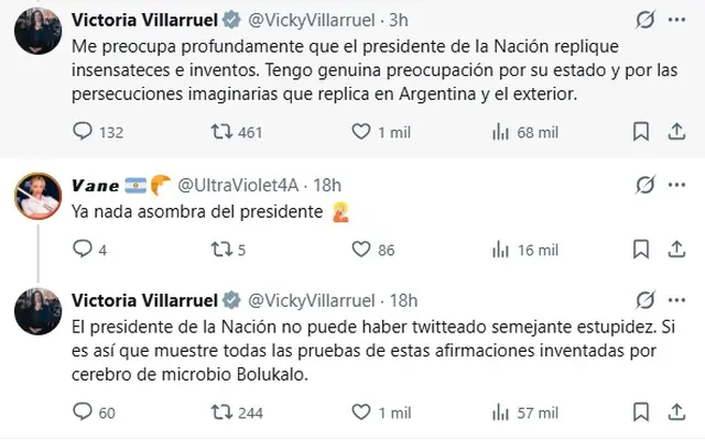 Las respuestas de Villarruel a los tuits de Lilia Lemoine