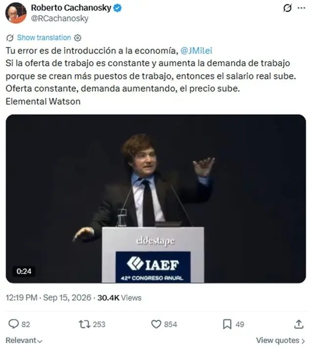 La respuesta de Milei de Roberto Cachanosky