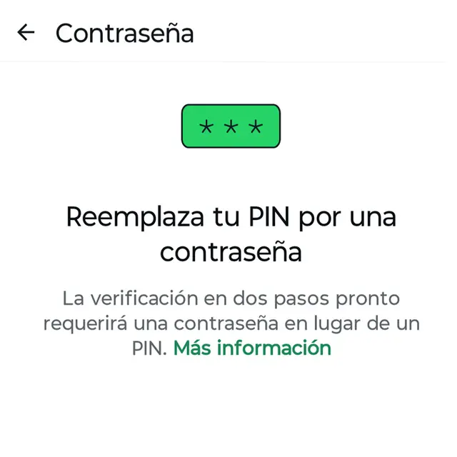 Inicio del proceso de reemplazo de contraseña en WhatsApp.