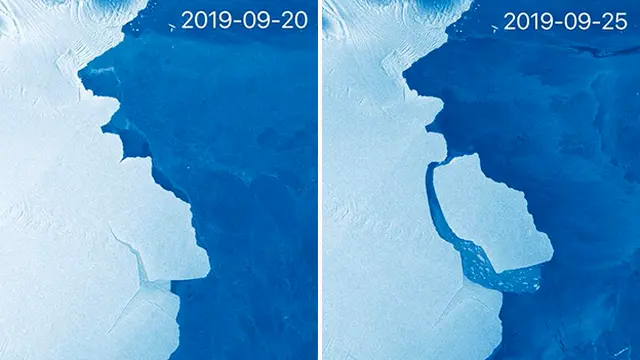 El sistema satelital Sentinel-1 de la UE capturó estas imágenes antes y después.