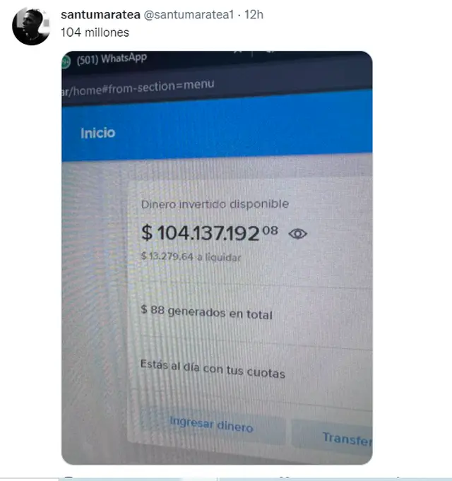 Una de las publicaciones de Maratea durante la colecta de dinero para Corrientes