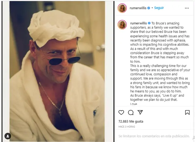 El posteo que hizo la hija de Bruce Willis, en el que anunció que deja la actuación