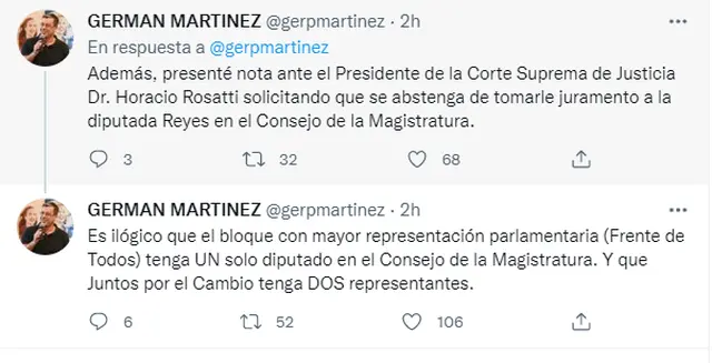 Otros tuits que publicó Martínez en los que brinda su opinión sobre la diputada Reyes