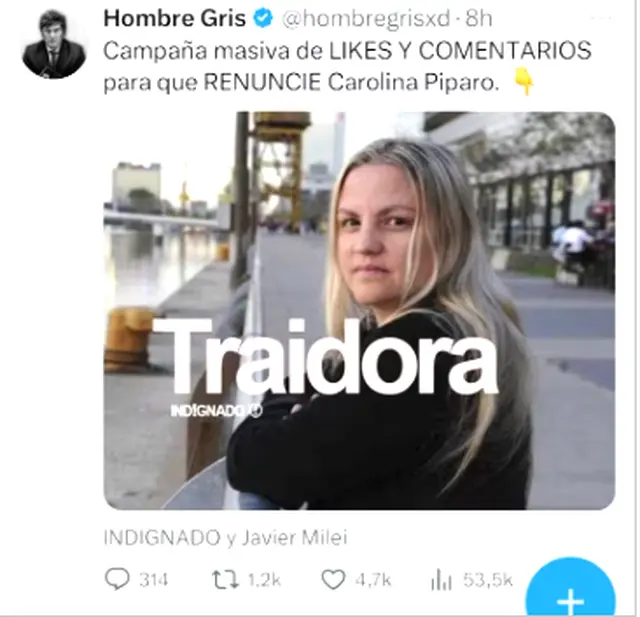 El post que acusa de traidora a Píparo