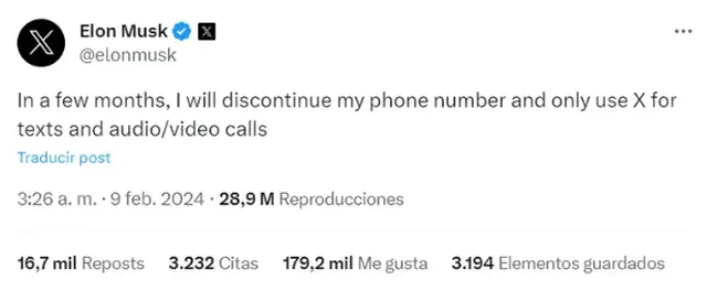 El anuncio de Elon Musk en X